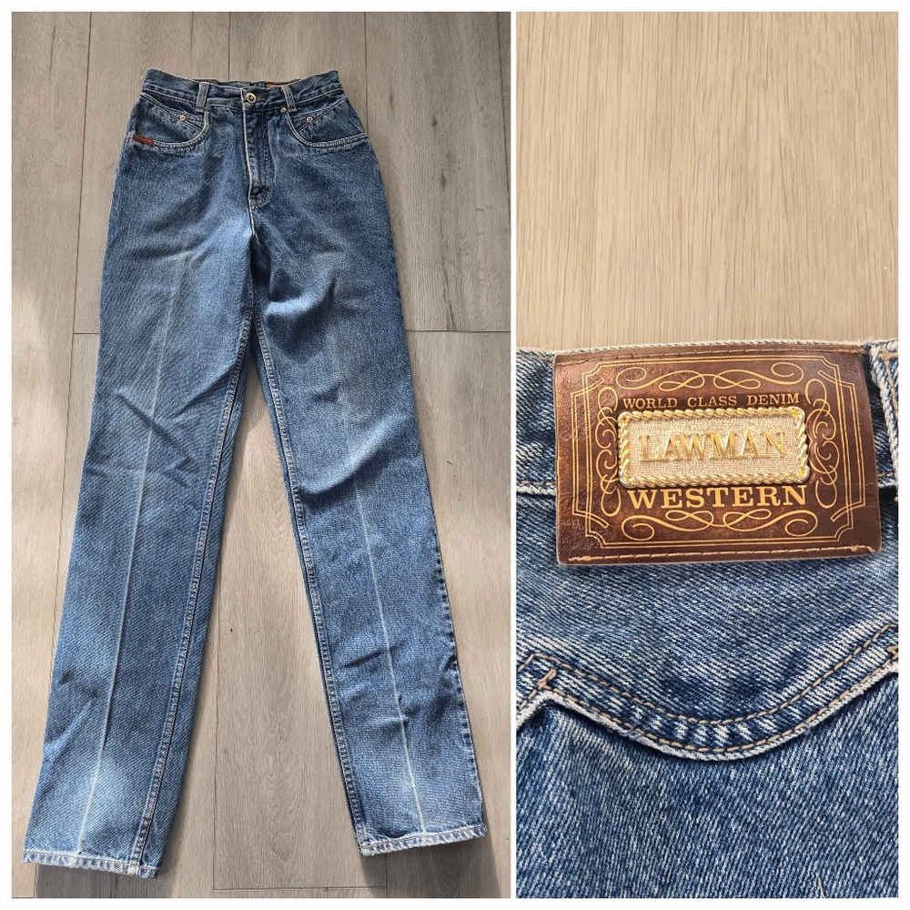 VTG LAWMAN WESTERN High waisted Medium Wash Slim Fit Size 5